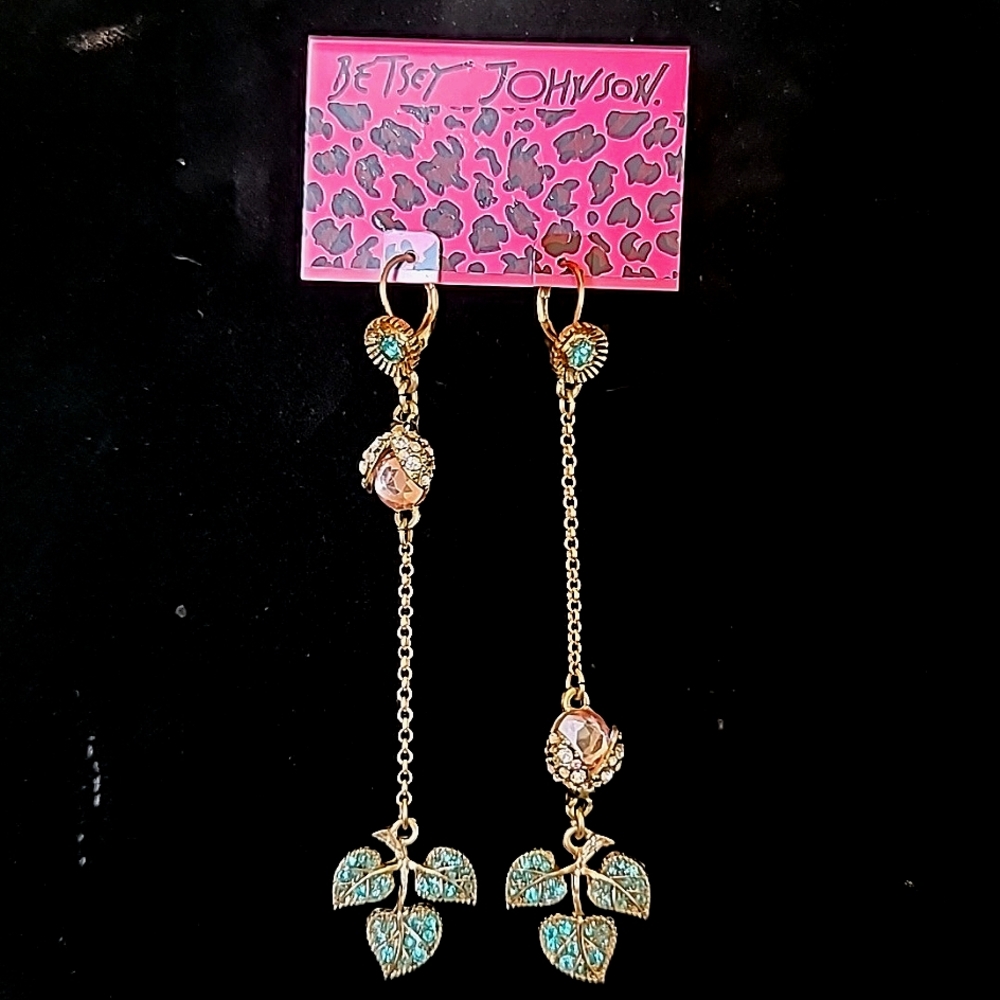 New Vintage! BETSEY JOHNSON Enchanted Garden Collection Ladybug Drop Earrings.